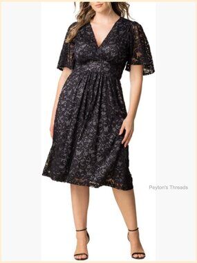 Plus Size Sequin Lace Cocktail Midi Dress - Party, Wedding Guest